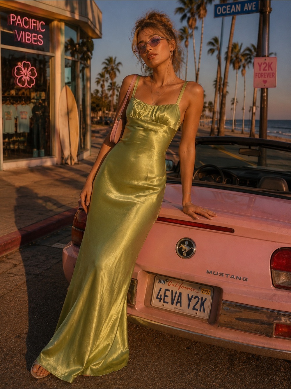 Y2K Jessica McClintock Gunne Sax Green Satin Fairy Maxi Dress Embellishment 11
